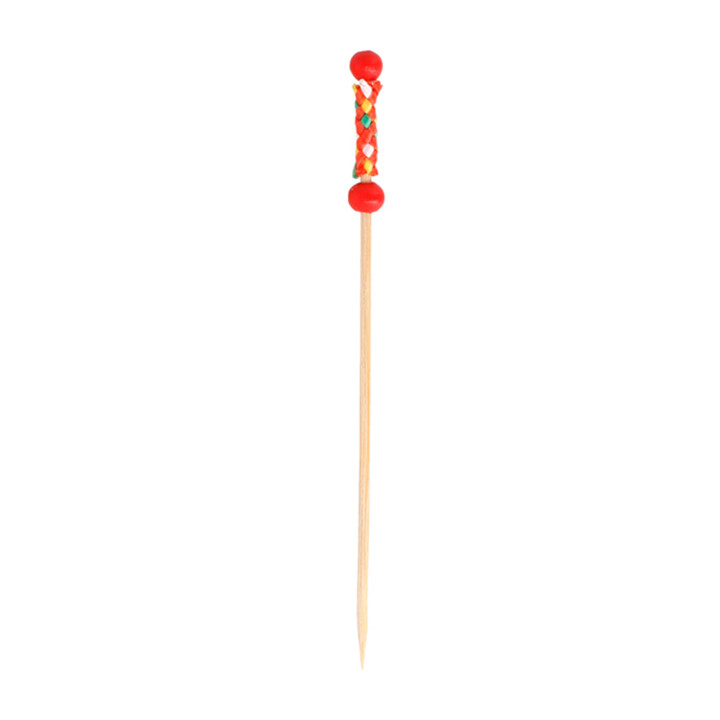 Bamboo Food Pick Red Design 12cm (10000 Units)