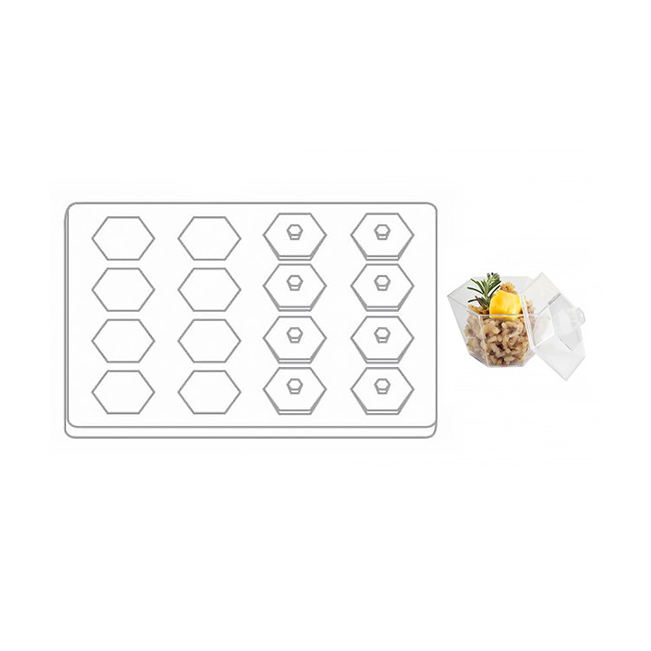 Plastic Tray PS + 16 Bowl Kit with Lid Hexagon Shape Clear (12 Units)