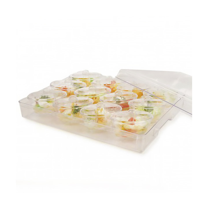 Plastic Tray PS + 12 Bowl Kit with Lid Oval Shape Clear (1 Unit)