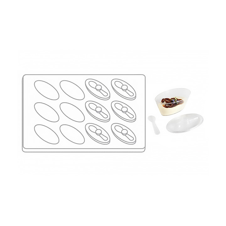 Plastic Tray PS + 12 Bowl Kit with Lid Oval Shape Clear (1 Unit)