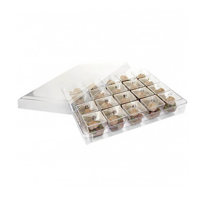 Plastic Tray PS + 20 Bowl Kit with Lid Round Shape Clear (12 Units)
