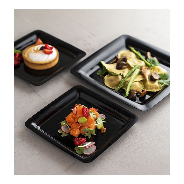 Plastic Plate Square shape Extra Rigid Black 22,5x22,5cm (20 Units) 