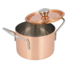 Serving Mini Cooking Pot Bowl Steel with Lid Copper Ø9x6cm (1 Unit) 