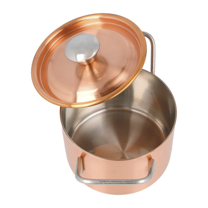 Serving Mini Cooking Pot Bowl Steel with Lid Copper Ø9x6cm (1 Unit) 