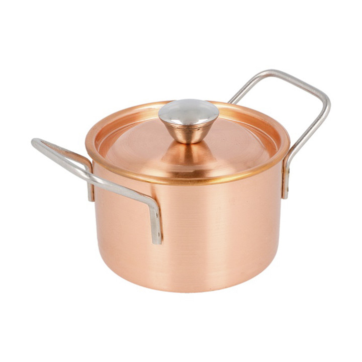 Serving Mini Cooking Pot Bowl Steel with Lid Copper Ø9x6cm (6 Units)