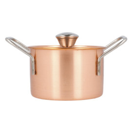 Serving Mini Cooking Pot Bowl Steel with Lid Copper Ø9x6cm (6 Units)