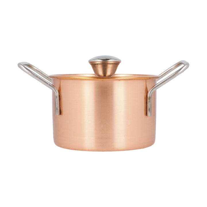 Serving Mini Cooking Pot Bowl Steel with Lid Copper Ø9x6cm (6 Units)