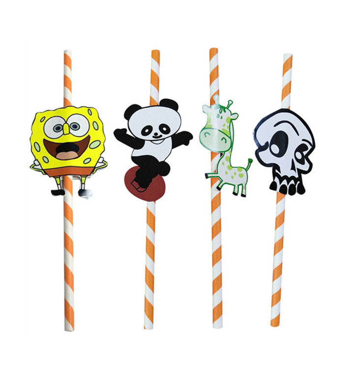 Paper Straw Straight "Animales" Design Ø0,6cm 24cm (100 Units) 