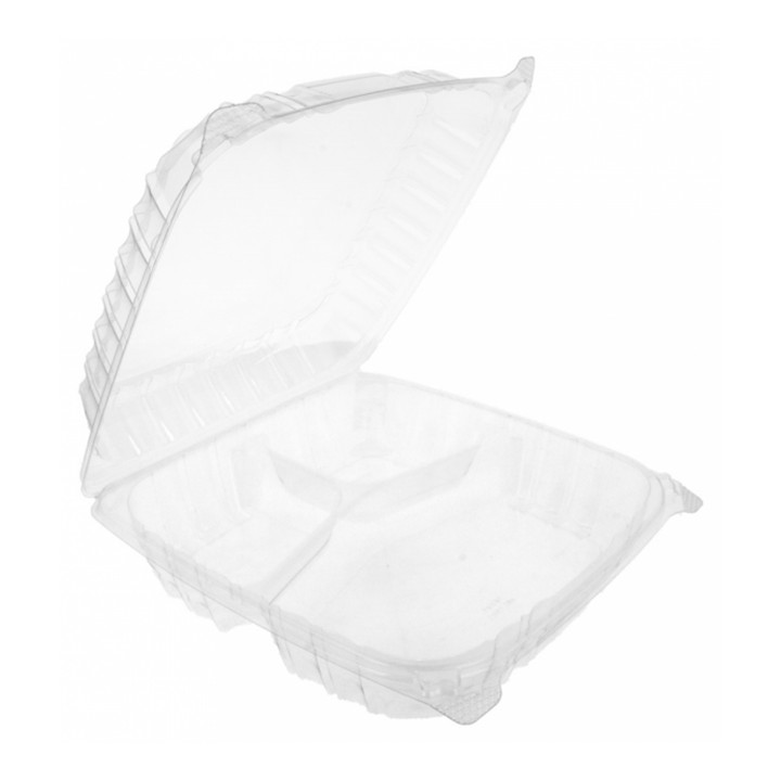 Plastic Hinged Deli Container OPS 3 Compartments "Clear Seal" 4070ml (200 Units)