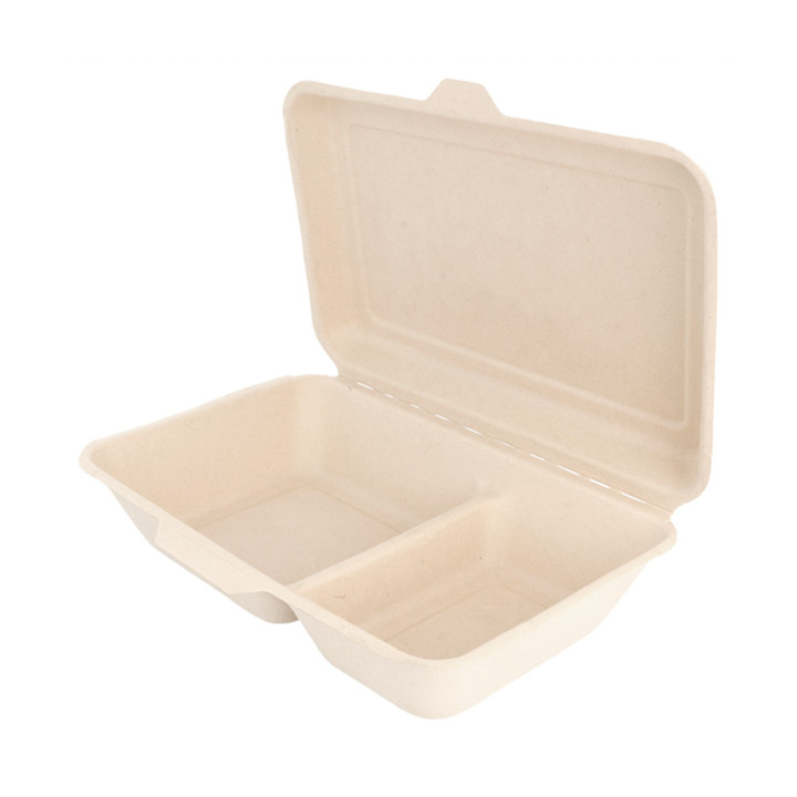 Sugarcane Hinged Container "Menu Box" 2 Compartments 22,5x16,5x6,4cm (500 Units)