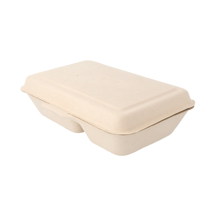 Sugarcane Hinged Container "Menu Box" 2 Compartments 22,5x16,5x6,4cm (500 Units)