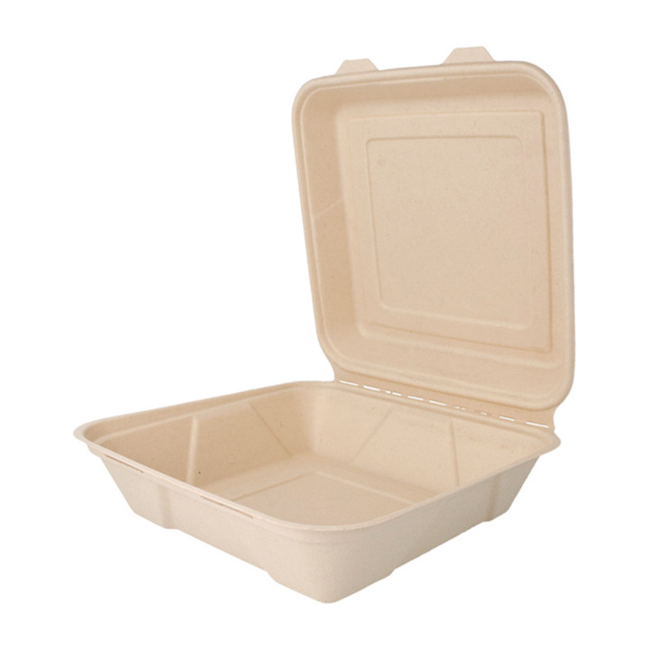 Sugarcane Hinged Container "Menu Box" 22,5x22,5x7,5cm (50 Units) 