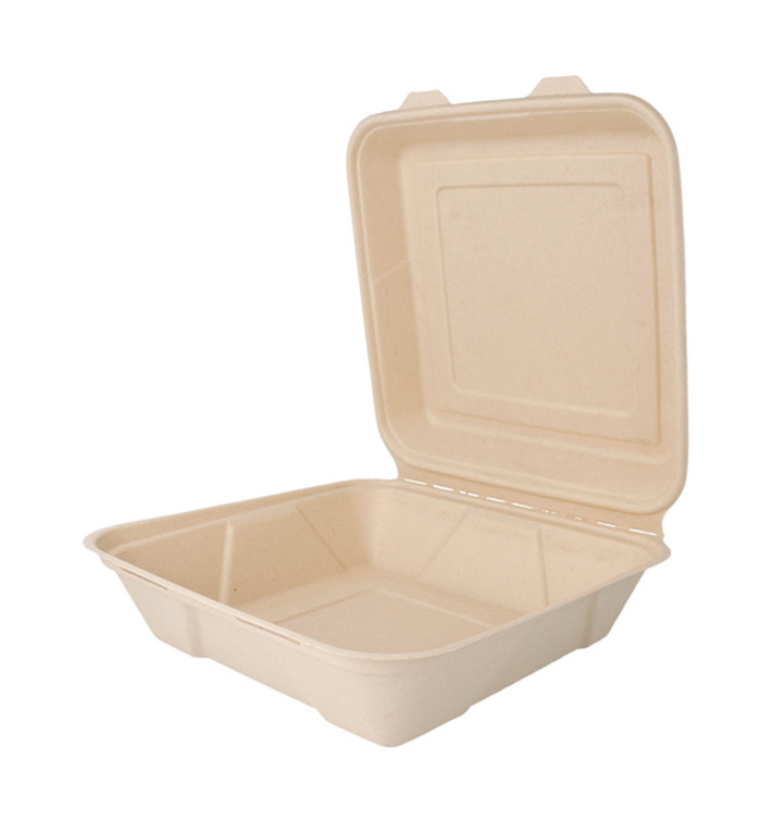 Sugarcane Hinged Container "Menu Box" 22,5x22,5x7,5cm (200 Units)