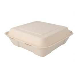 Sugarcane Hinged Container "Menu Box" 22,5x22,5x7,5cm (200 Units)