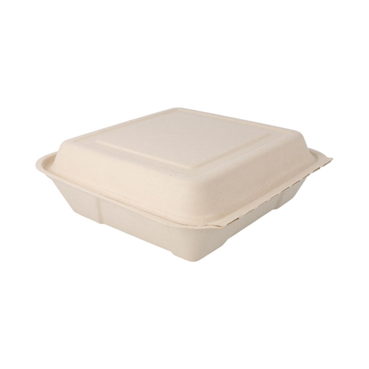 Sugarcane Hinged Container "Menu Box" 22,5x22,5x7,5cm (200 Units)