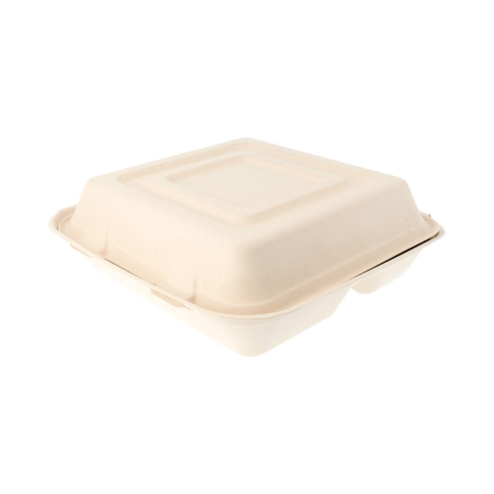 Sugarcane Hinged Container "Menu Box" 3 Compartments 25x25x7,5cm (50 Units) 