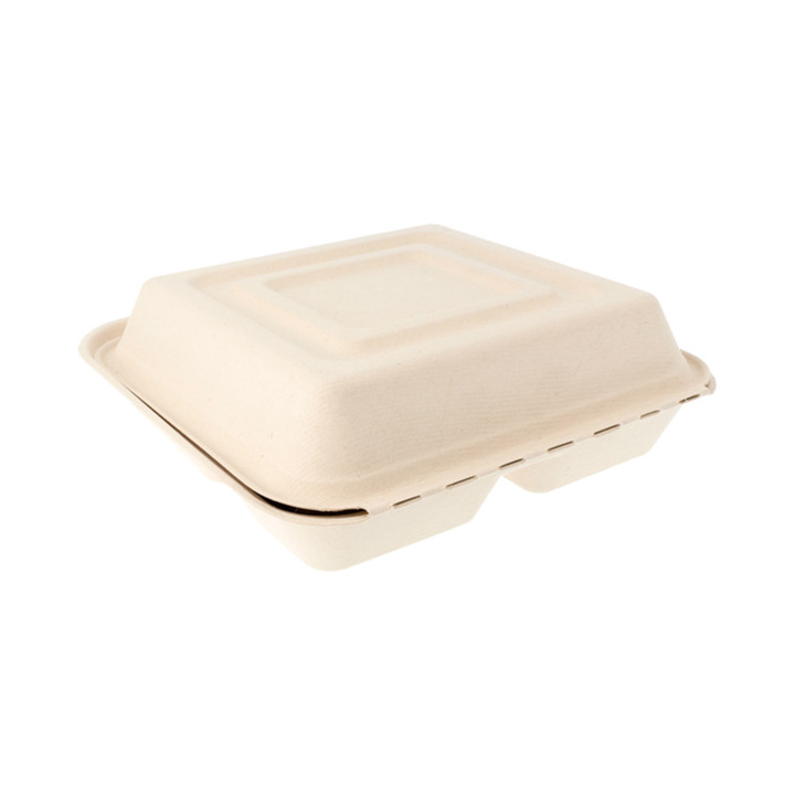 Sugarcane Hinged Container "Menu Box" 3 Compartments 25x25x7,5cm (50 Units) 