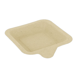 Sugarcane Plate with Handle Natural 11x11 cm (50 Units)