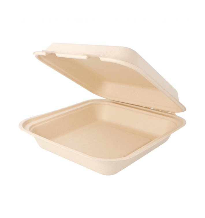Sugarcane Hinged Container "Menu Box" Natural 20x20x7,5cm (50 Units) 