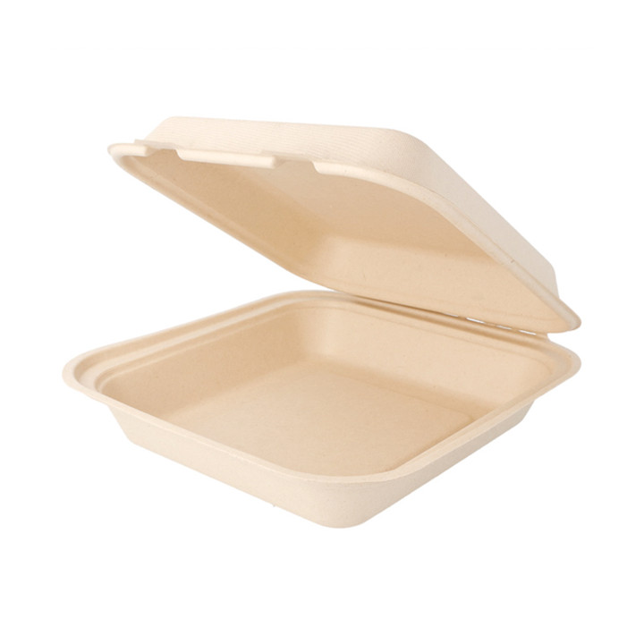 Sugarcane Hinged Container "Menu Box" Natural 20x20x7,5cm (50 Units) 