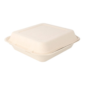 Sugarcane Hinged Container "Menu Box" Natural 20x20x7,5cm (50 Units) 