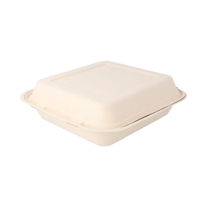 Sugarcane Hinged Container "Menu Box" Natural 20x20x7,5cm (50 Units) 