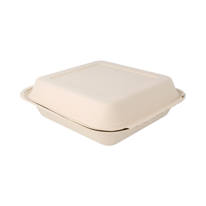 Sugarcane Hinged Container "Menu Box" Natural 20x20x7,5cm (50 Units) 