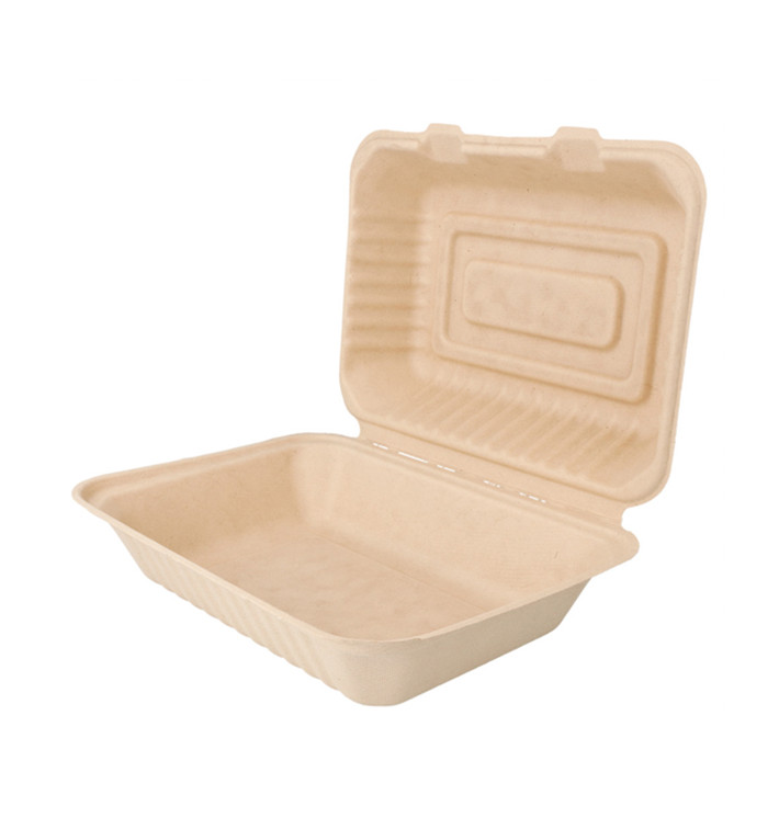Sugarcane Hinged Container "Menu Box" Natural 22,5x16,5x6,4cm (200 Units)