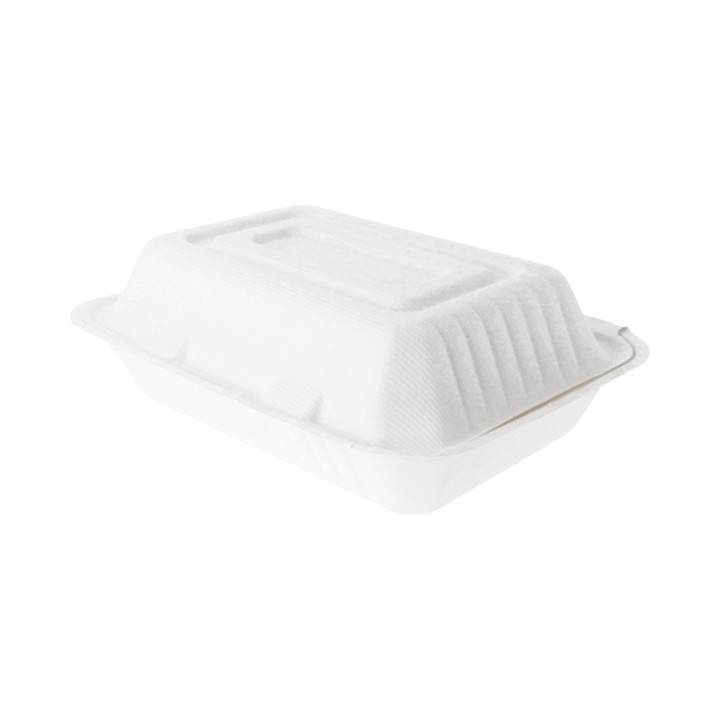 Sugarcane Hinged Container "Menu Box" White 22,5x16,5x6,4cm (50 Units) 