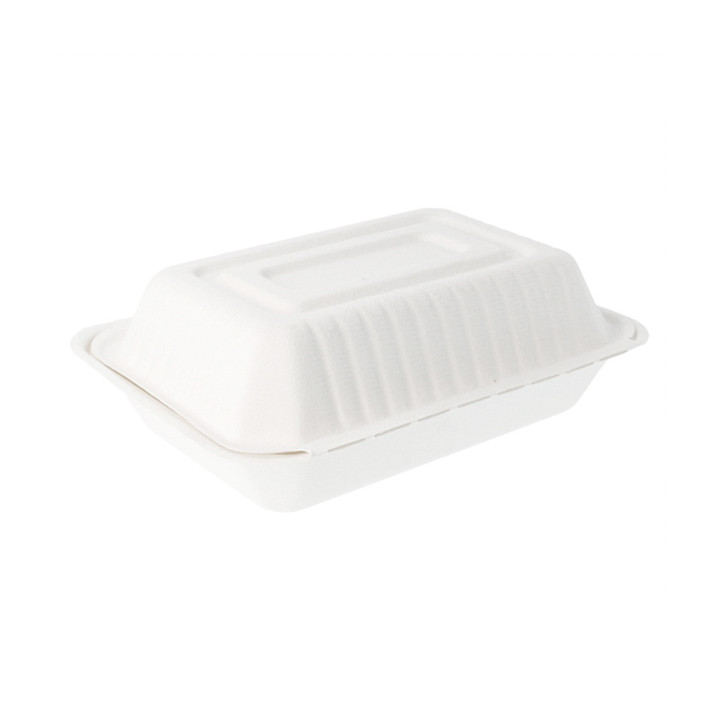 Sugarcane Hinged Container "Menu Box" White 22,5x16,5x6,4cm (50 Units) 