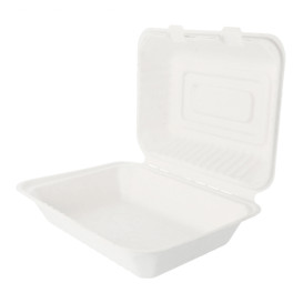 Sugarcane Hinged Container "Menu Box" White 22,5x16,5x6,4cm (200 Units)