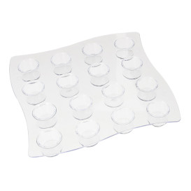 Plastic Serving Cup Carrier 16 Vial Slots PS Clear 15,5x15,5x1,6cm (2 Units)