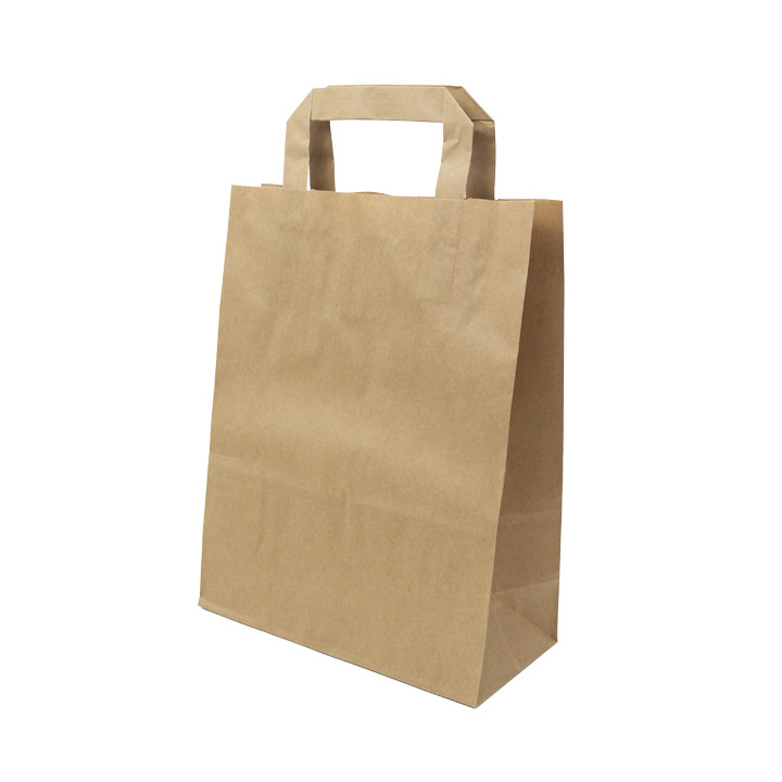 Flat Handle Kraft Paper Bags 80g/m² 22+10x28cm (50 Units)