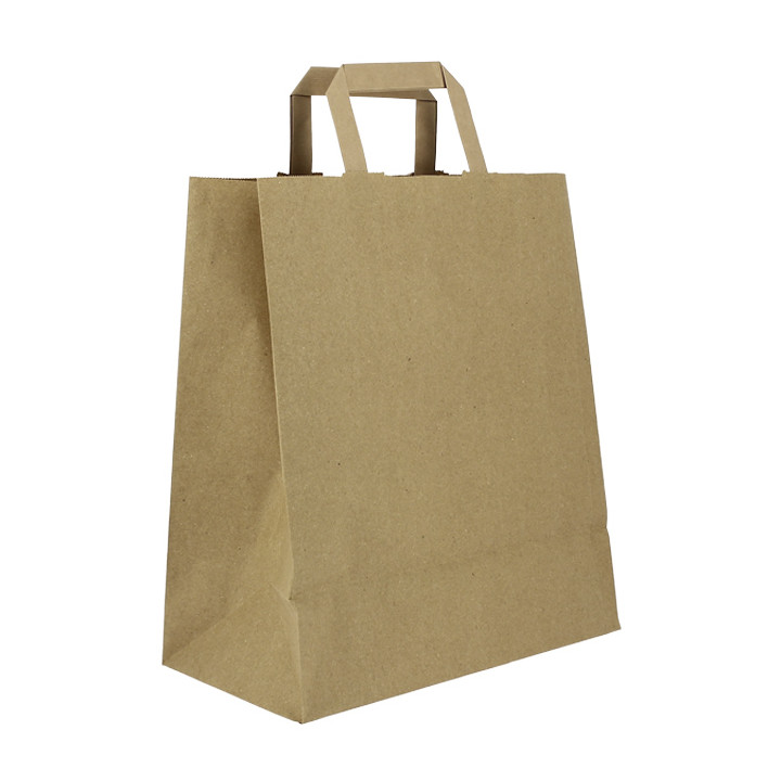Flat Handle Kraft Paper Bags 80g/m² 26+14x29cm (50 Units)