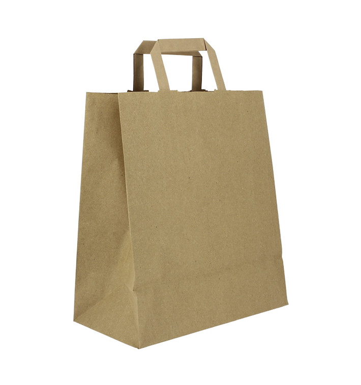 Flat Handle Kraft Paper Bags 80g/m² 26+14x29cm (250 Units)