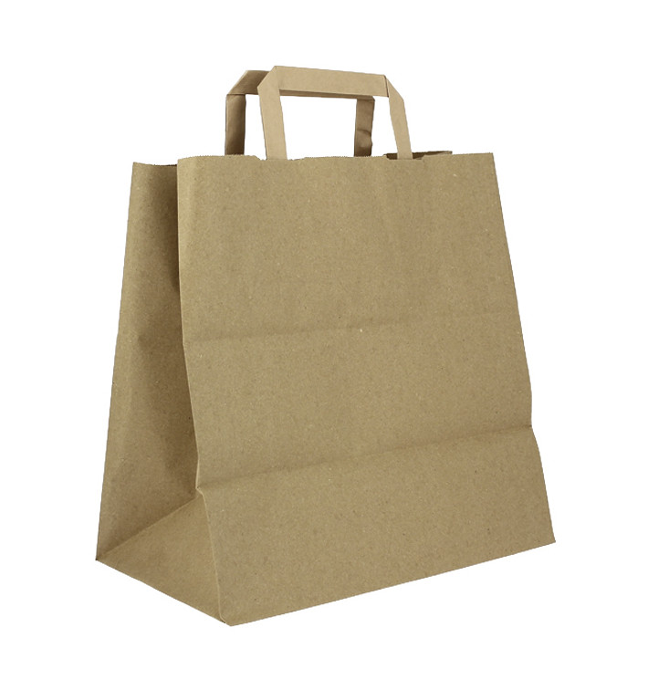 Flat Handle Kraft Paper Bags 80g/m² 28+17x29cm (50 Units)