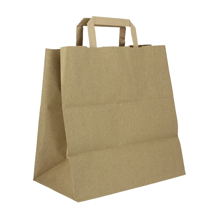 Flat Handle Kraft Paper Bags 80g/m² 28+17x29cm (250 Units)