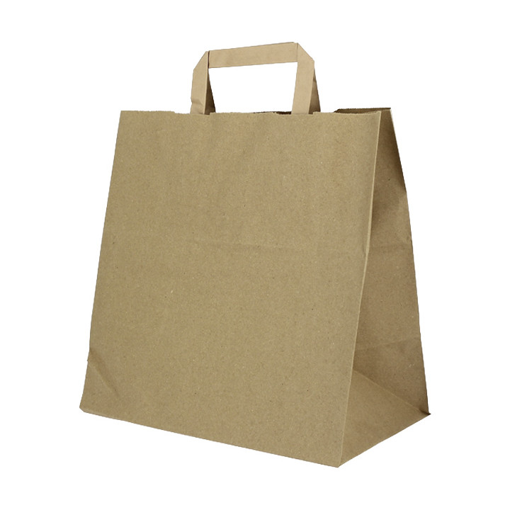 Flat Handle Kraft Paper Bags 80g/m² 28+17x29cm (250 Units)