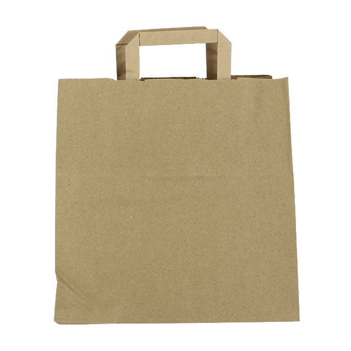 Flat Handle Kraft Paper Bags 80g/m² 28+17x29cm (250 Units)