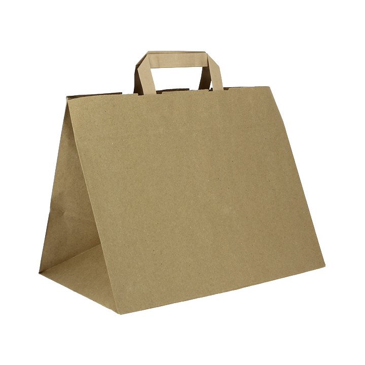 Flat Handle Kraft Paper Bags 80g/m² 32+21x26cm (50 Units)
