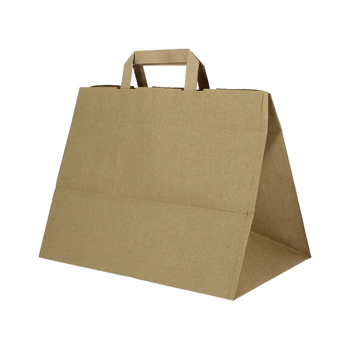 Flat Handle Kraft Paper Bags 80g/m² 32+21x26cm (50 Units)