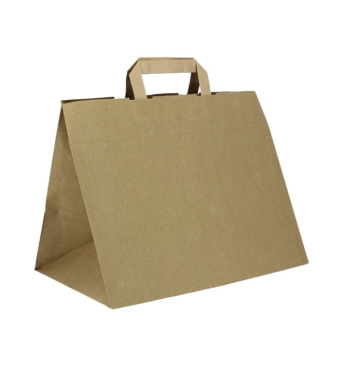Flat Handle Kraft Paper Bags 80g/m² 32+21x26cm (250 Units)