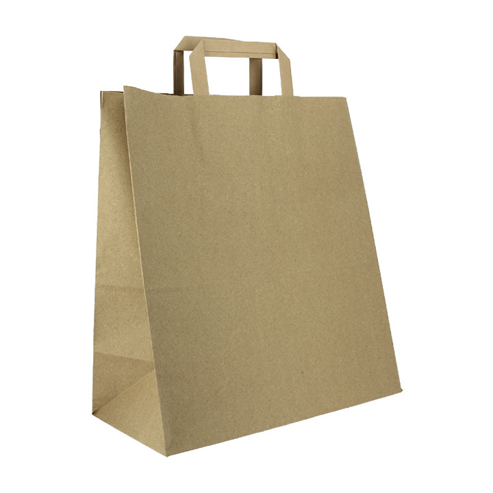 Flat Handle Kraft Paper Bags 80g/m² 32+16x35cm (250 Units)