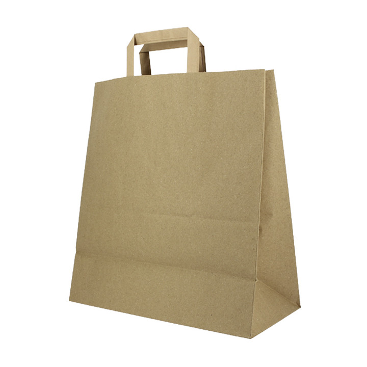 Flat Handle Kraft Paper Bags 80g/m² 32+16x35cm (250 Units)