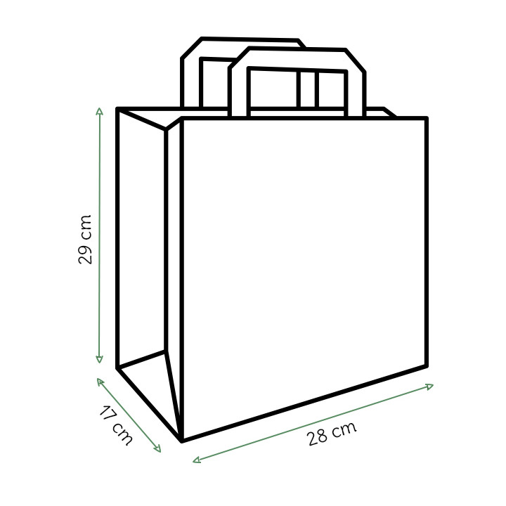 Flat Handle Kraft Paper Bags 80g/m² 28+17x29cm (250 Units)