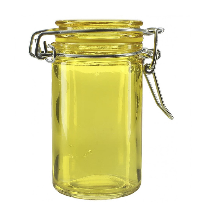 Glass Storage Jar Airtight Yellow 70ml Ø4,5x8cm (8 Units) 