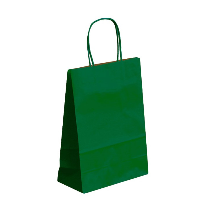 Paper Bag with Handles Kraft Green 80g/m² 26+14x32cm (250 Units) 