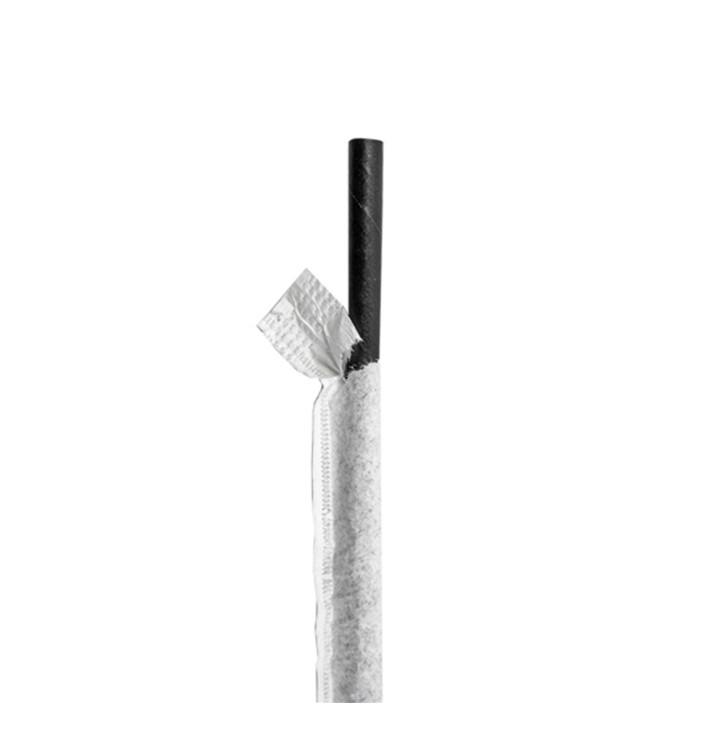 Paper Straw Straight Black Wrapped With a White Sleeve Ø0,6cm 21cm (250 Units)