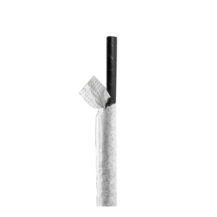 Paper Straw Straight Black Wrapped With a White Sleeve Ø0,6cm 21cm (250 Units)