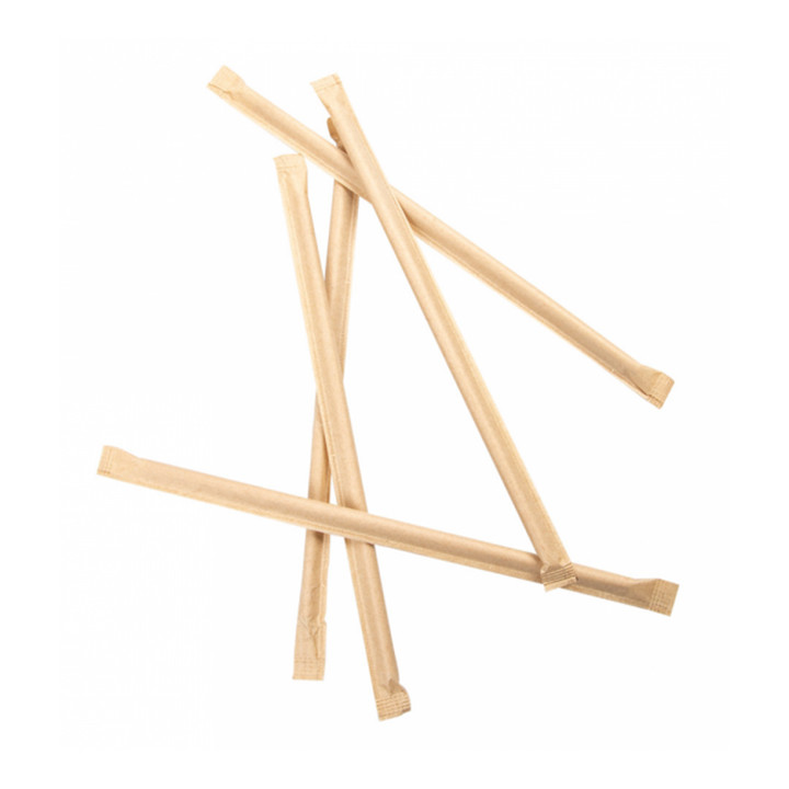 Paper Straw Straight Nature Wrapped With a Kraft Sleeve Ø0,6cm 21cm (3000 Units)